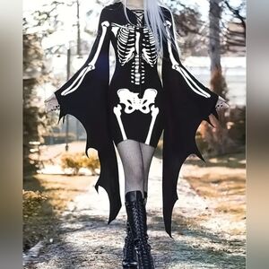 Skeleton Print Black Mini Dress